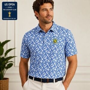 US Open 122nd Country Club Golf Polo Mens XL Blue Floral Stretch Shirt